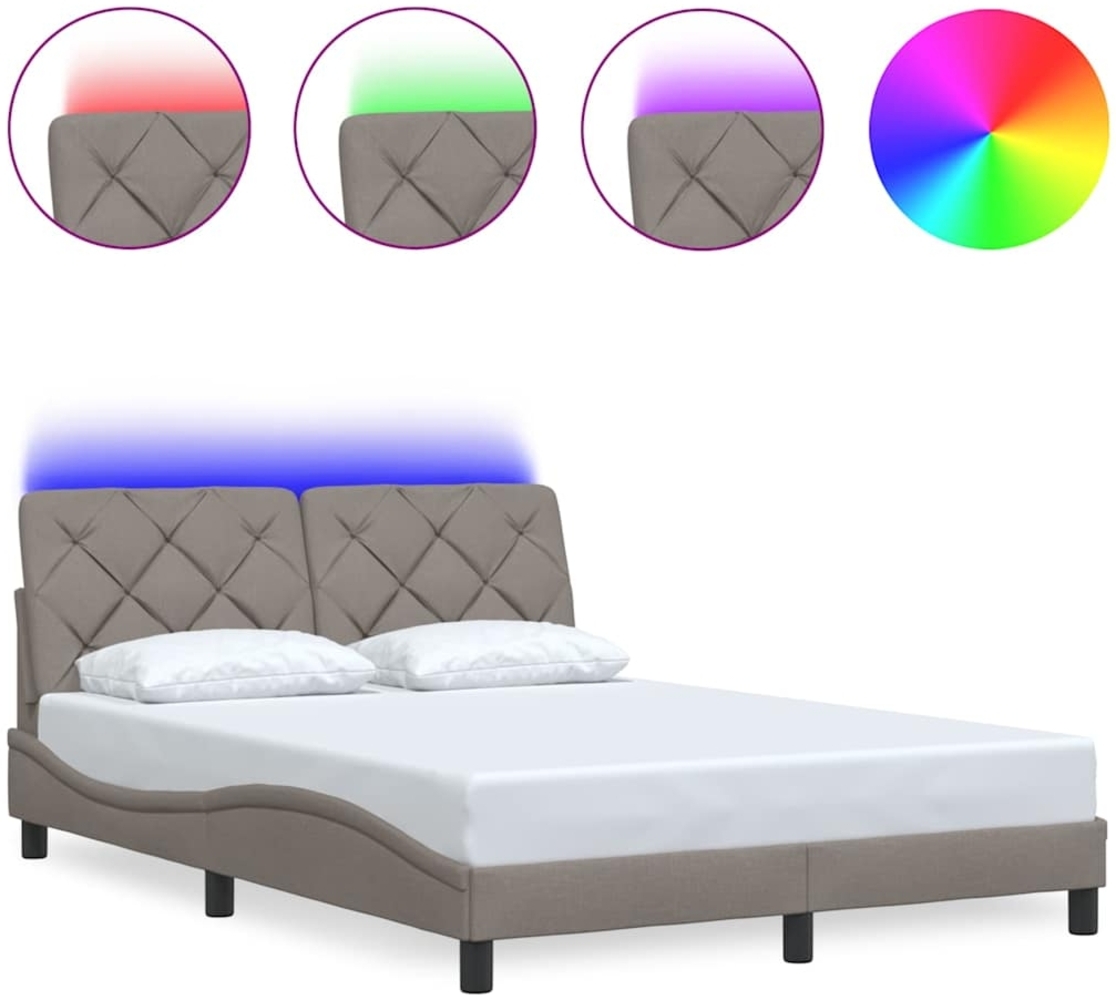 vidaXL Bettgestell mit LED ohne Matratze Taupe 120x200 cm Stoff 3310661 Bild 1
