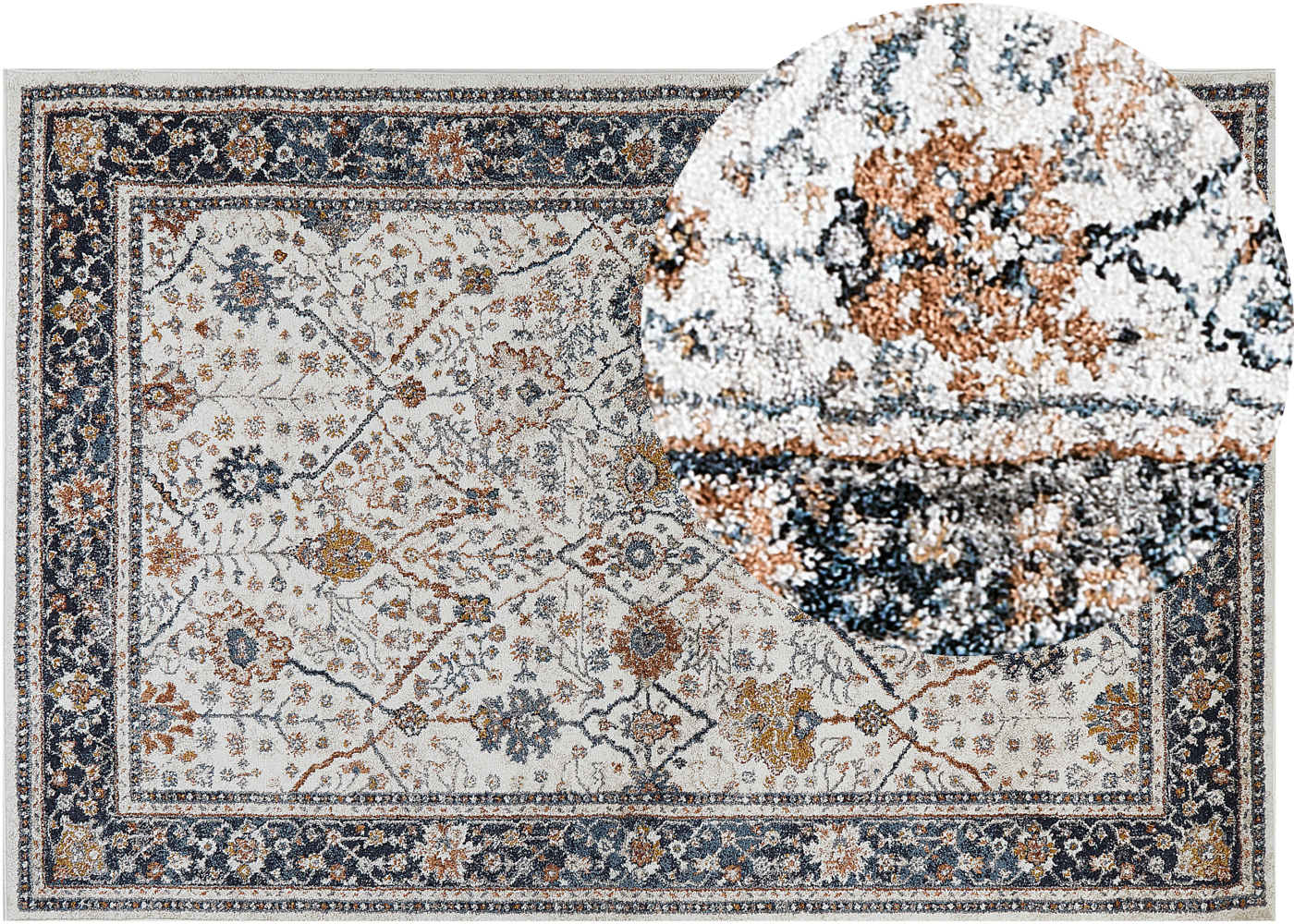 Teppich beige blau orientalisches Muster 200 x 300 cm Kurzflor ARATES Bild 1