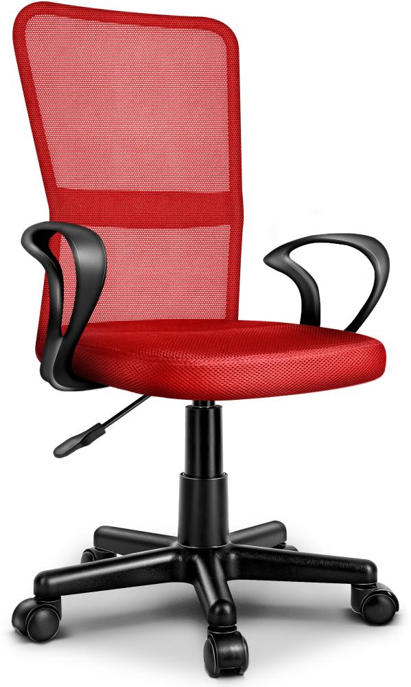 Tresko Schreibtischstuhl mit Armlehnen & Kunststoff-Leichtlaufrollen, stufenlos höhenverstellbar, rot Bild 1
