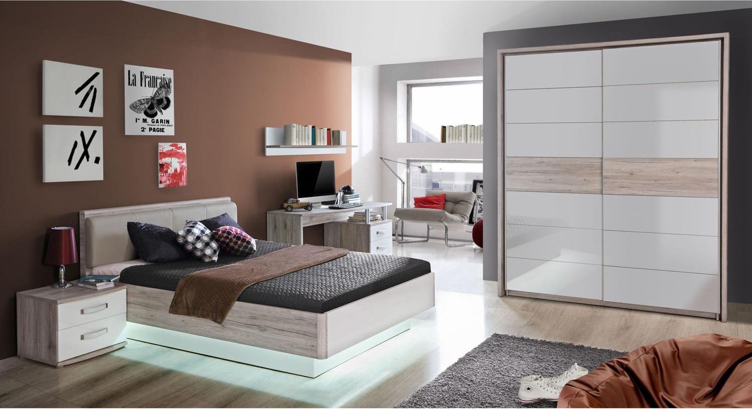 3-tlg. Jugendzimmer-Set RONDINO in Sandeiche und weiß Hochglanz Bild 1