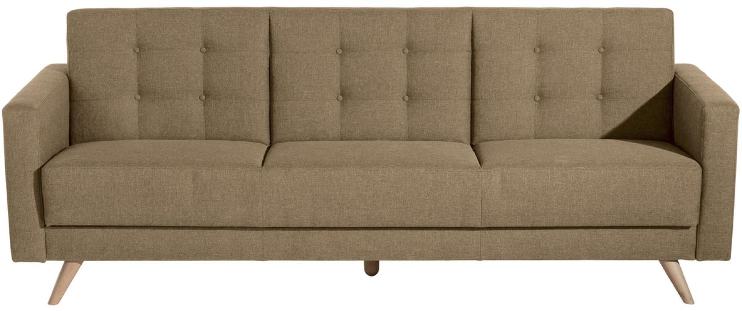 Julian Sofa 3-Sitzer mit Bettfunktion Flachgewebe Sand Buche Natur Bild 1