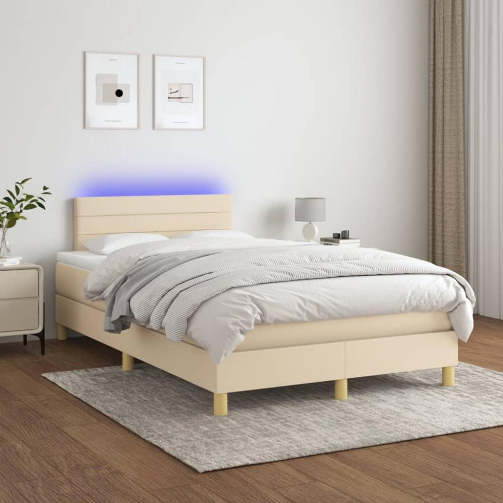 Boxspringbett mit Matratze & LED Stoff Creme 120 x 200 cm, Härtegrad: H2 [3133786] Bild 1