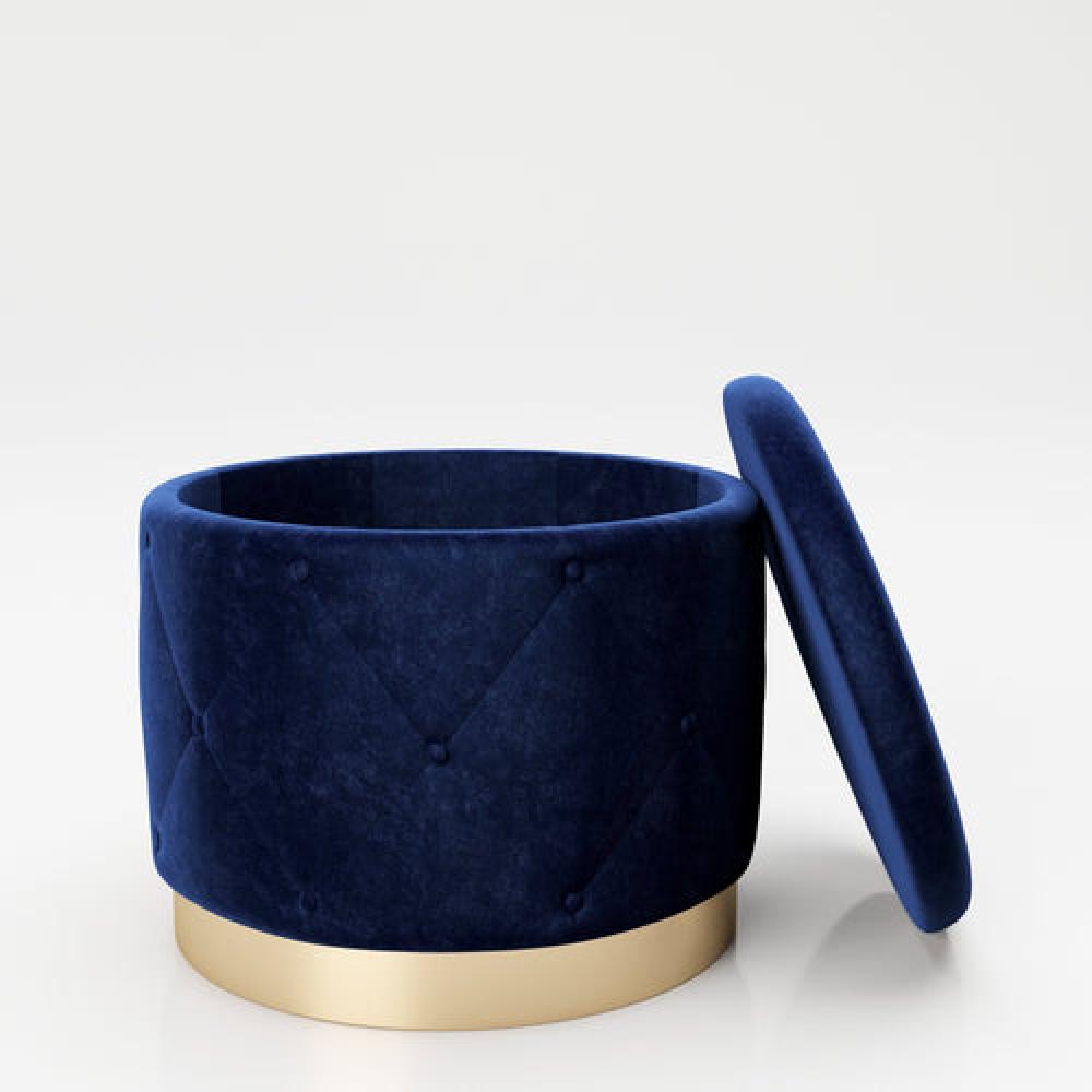 PLAYBOY - Pouf "LIZ" gepolsterter Sitzhocker mit Stauraum, Samtstoff in Blau und Chesterfield-Optik, goldener Metallfuss, Retro-Design Bild 1