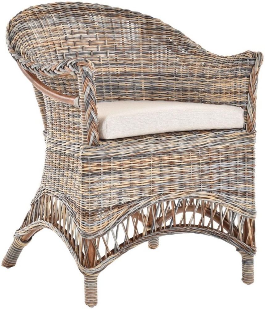 Krines Home Esszimmersessel Rattansessel Landhaus Flechtsessel Wintergarten Sessel Korbsessel, mit Armlehnen, Natur Rattan Bild 1