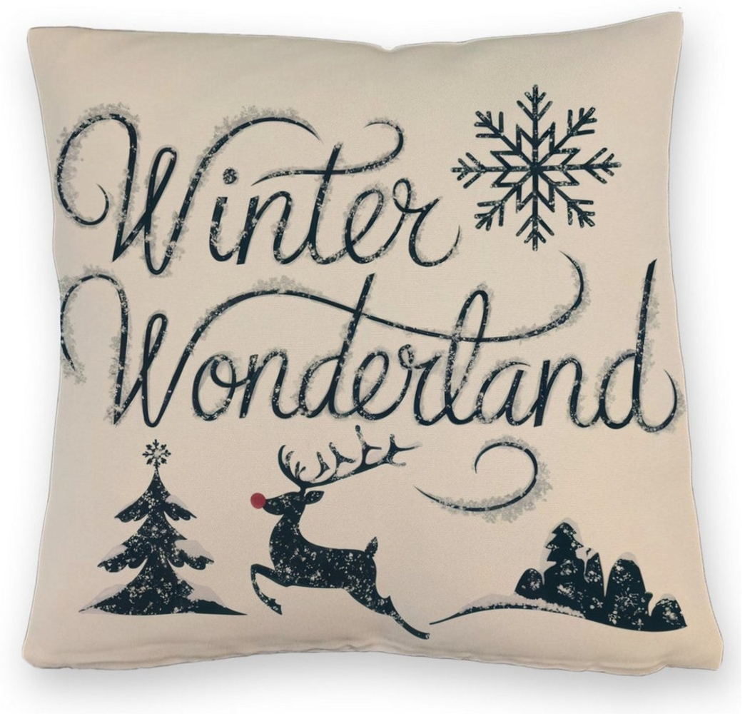 speecheese Dekokissen Winterwunderland mit Rentier Kissen Leinenoptik Winter Wonderland Bild 1