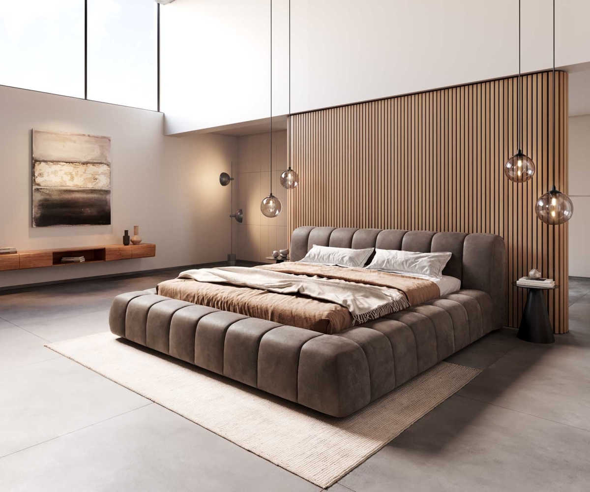 Polsterbettgestell Cutio 180x200 cm Mikrofaser Taupe Vintage Bild 1