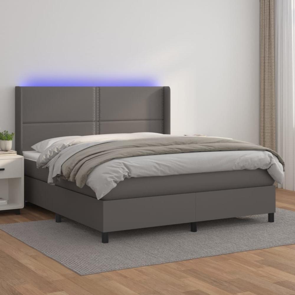 vidaXL Boxspringbett mit Matratze & LED Grau 160x200 cm Kunstleder 3139335 Bild 1