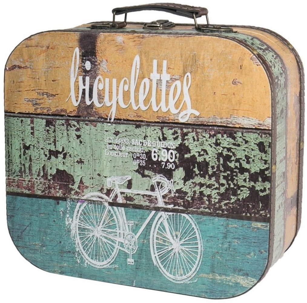 HMF Aufbewahrungsbox Kleiner Vintage Koffer aus Holz (1 St), Handgefertigter Geschenkkoffer im Fahrrad Design, 32 x 29, 5 x12 cm Bild 1