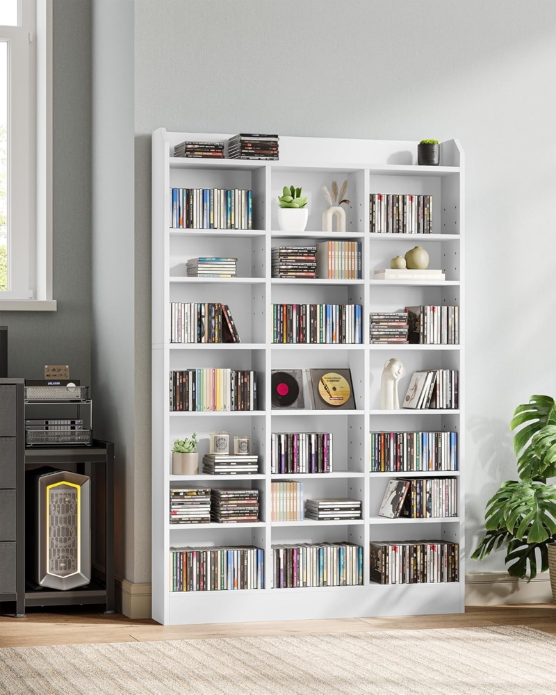 CD Regal, 8-stufiges Offenes CD Ständer, Standregal, Raumteiler Schrank, Ständer oder Vitrine für Sammlungen, geeignet für Wohnzimmer und Arbeitszimmer, 17 x 100 x 154,5 cm, Weiß Bild 1