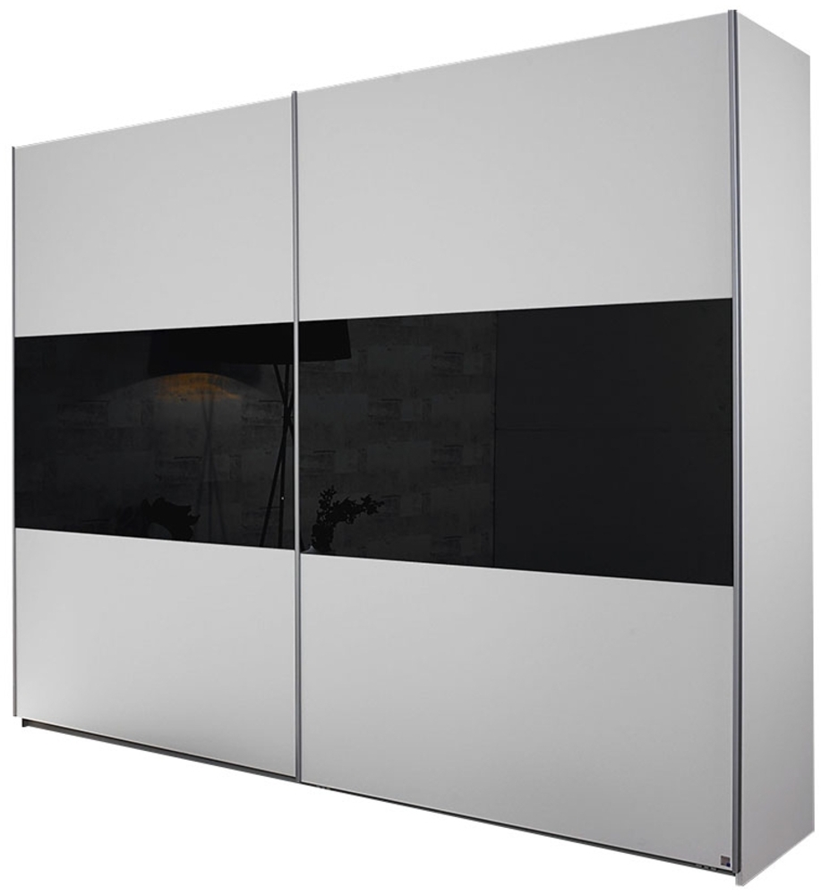 Schwebetürenschrank Linda / Loriga, Glas, Holzwerkstoff, Schwarz, Weiß, 261 x 210 x 59 cm Bild 1