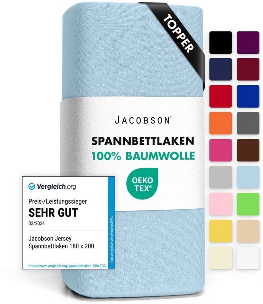 Jacobson Spannbettlaken TOPPER aus 100% Baumwolle, Jersey Bettlaken 160 g/m², Spannbetttuch mit Gummizug, OEKO-TEX®, pflegeleicht, viele Farben Bild 1
