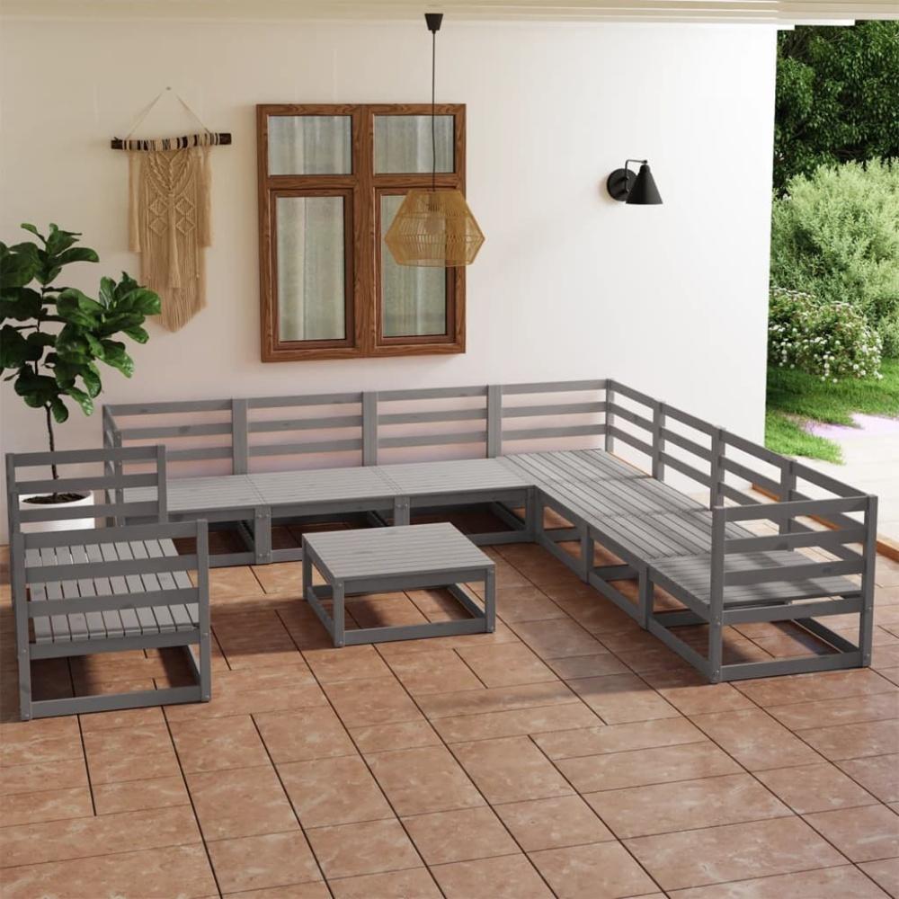 vidaXL 10-tlg. Garten-Lounge-Set Grau Kiefer Massivholz 3075921 Bild 1
