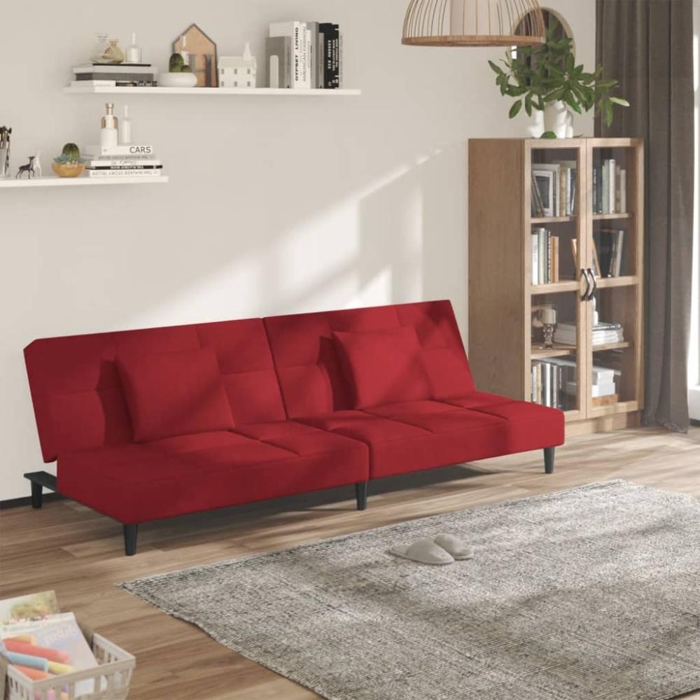 vidaXL Schlafsofa 2-Sitzer mit 2 Kissen Weinrot Samt Bild 1