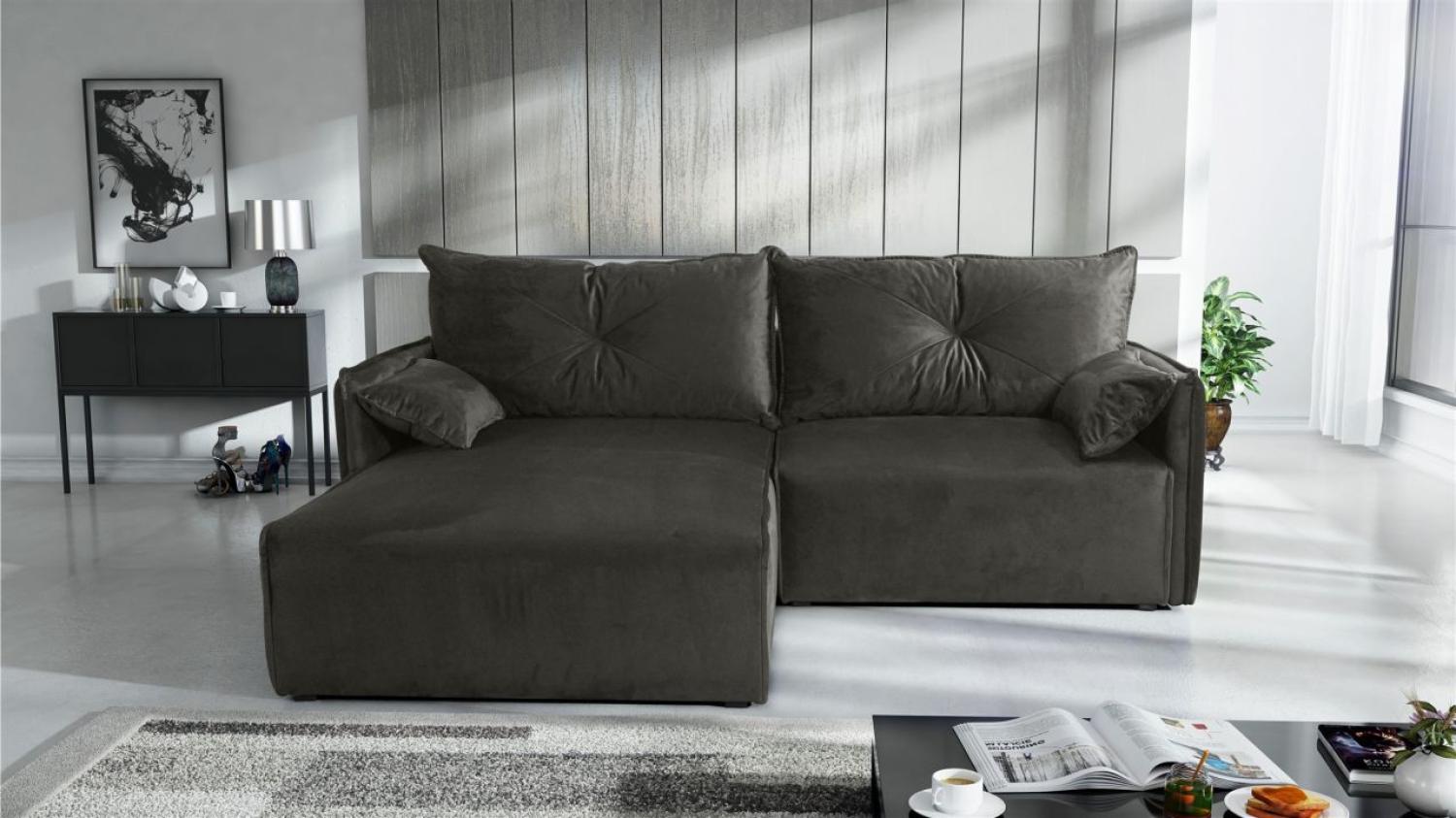 Ecksofa mit Schlaffunktion HUNTER XS in Stoff Royal Dunkelgrau Ottomane Links Bild 1