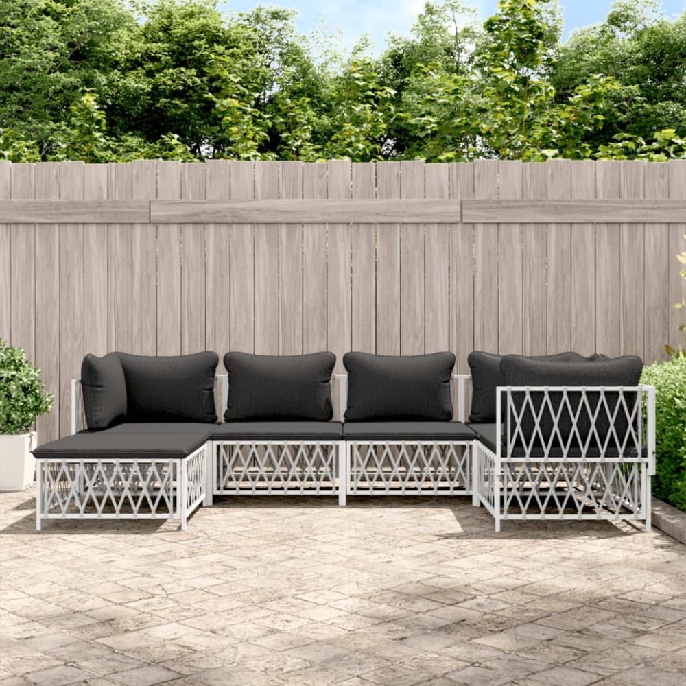 vidaXL 6-tlg. Garten-Lounge-Set mit Kissen Weiß Stahl 3186892 Bild 1