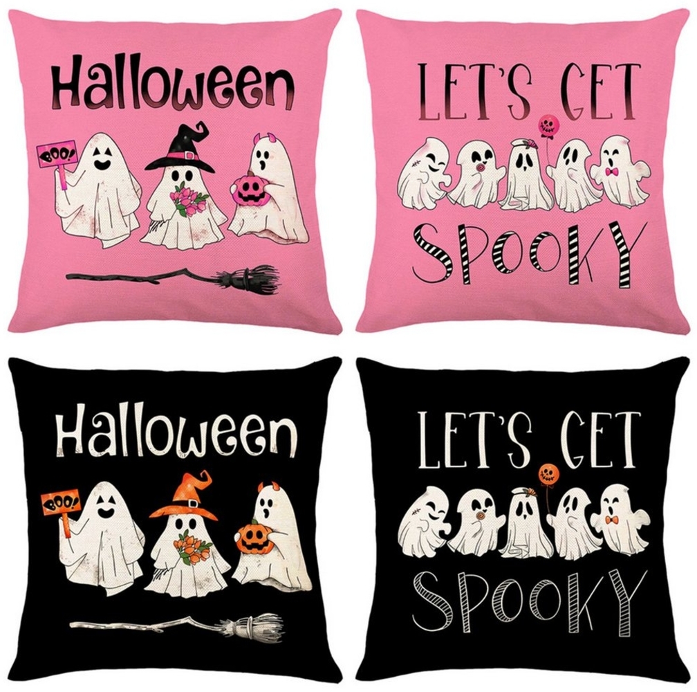 BTTO Kissenhüllen Halloween Kissenbezug 45X45cm, Quadratisch Dekokissen, (4 Stück), Sofakissen Couchkissen für Halloween Weihnachten Bild 1