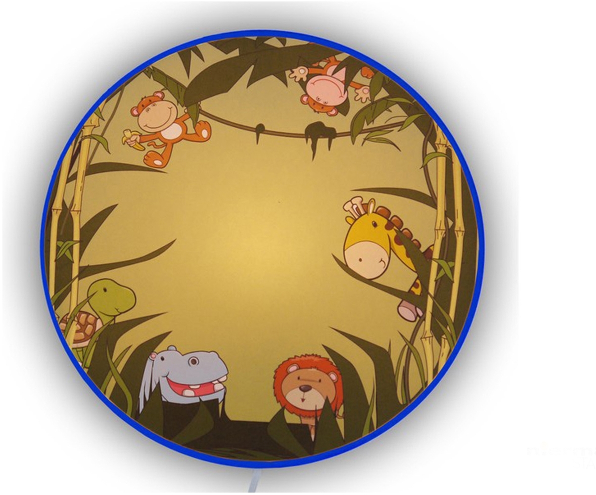 Kinderzimmer Wandleuchte Gelb Grün, Safari mit wilden Tieren, Ø 25cm Bild 1