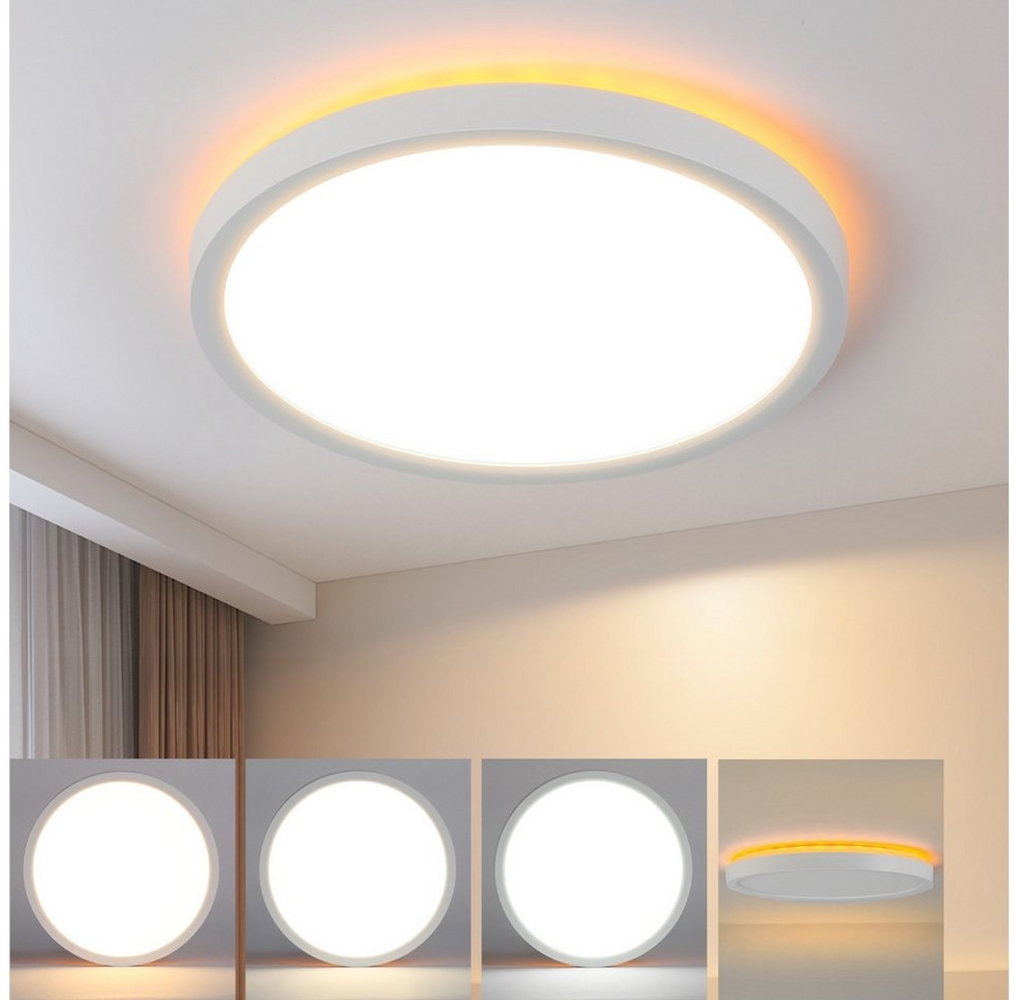 ZMH LED Deckenleuchte Wohnzimmer ∅22CM 18W Dimmbar Küchenlampe für Schlafzimmer Flur, Augenschutz, Einfache Installtion, LED fest integriert, Warmweiß-Neutralweiß-Kaltweiß, 3000/4000/6500K Weiß Schlafzimmerlampe Bild 1