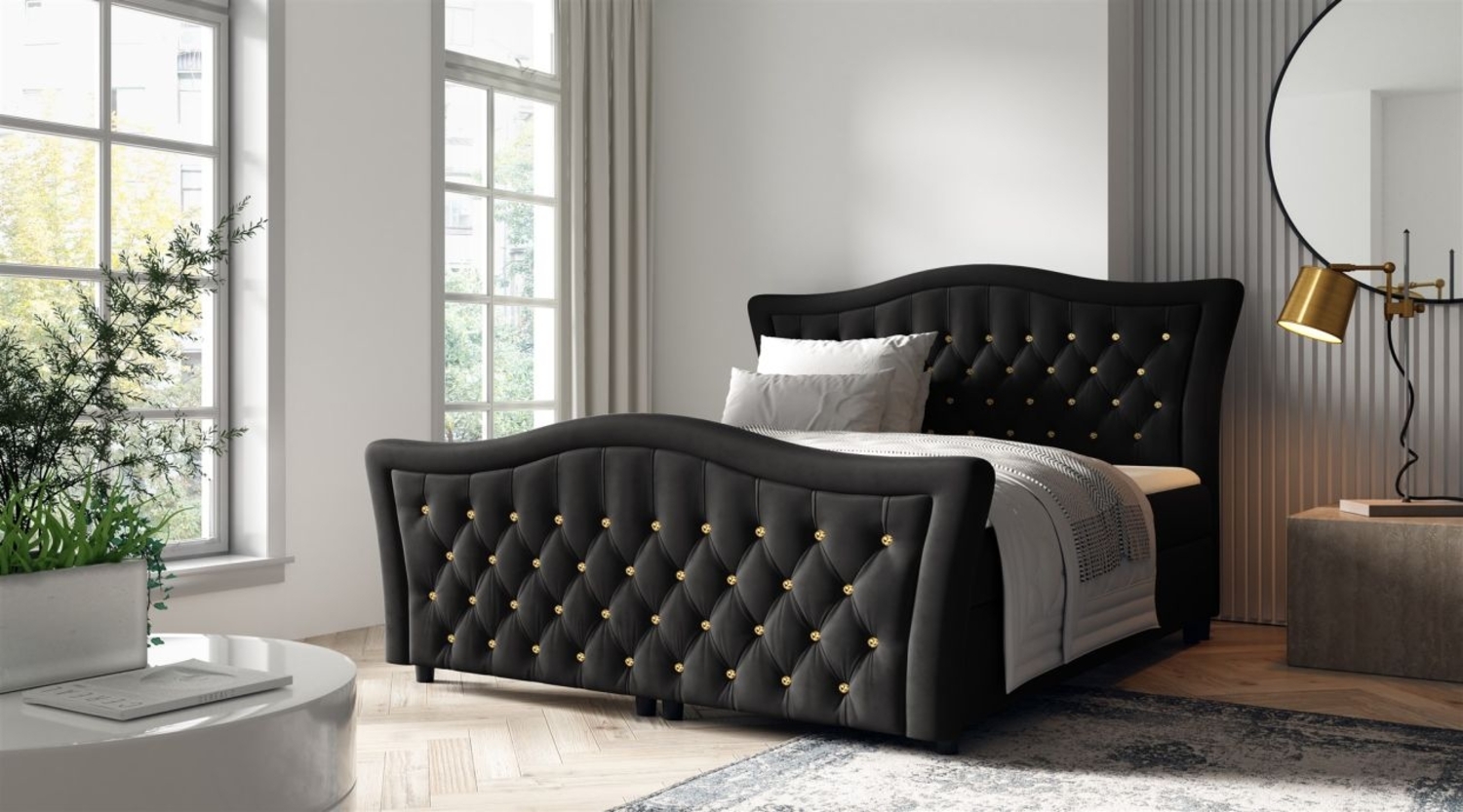Boxspringbett Schlafzimmerbett TURHAN 120x200cm Stoff Elisa Velvet Schwarz Bild 1