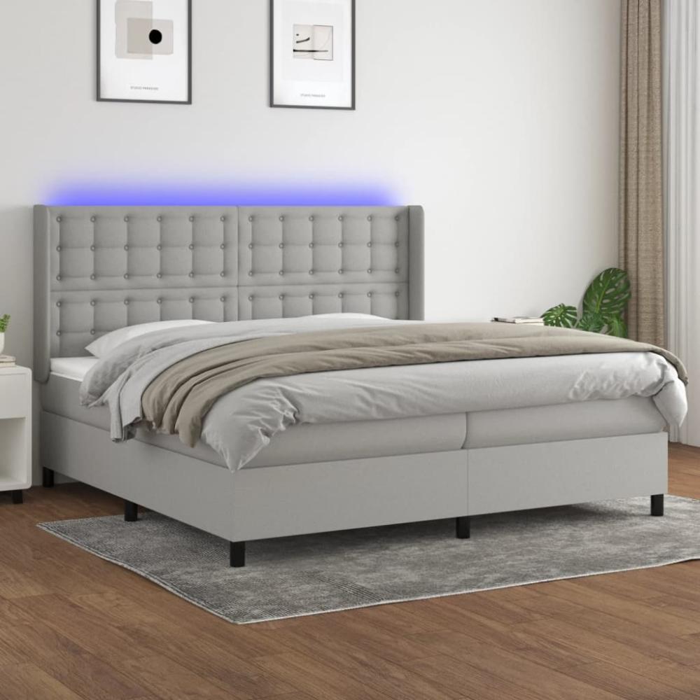 vidaXL Boxspringbett mit Matratze & LED Stoff Hellgrau 200 x 200 cm, Härtegrad: H2 [3138661] Bild 1