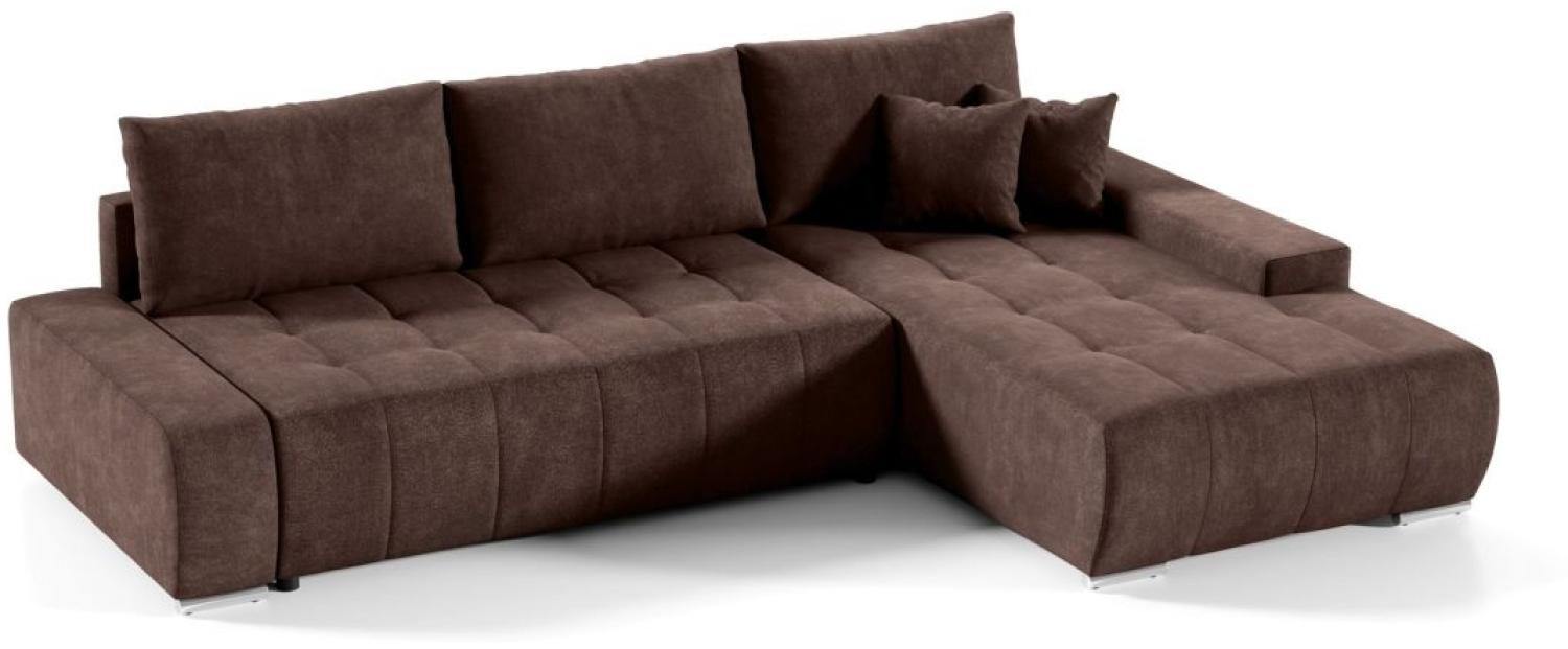 Ecksofa Sofa mit Schlaffunktion VOGAR Stoff Aston Braun Ottomane Rechts Bild 1