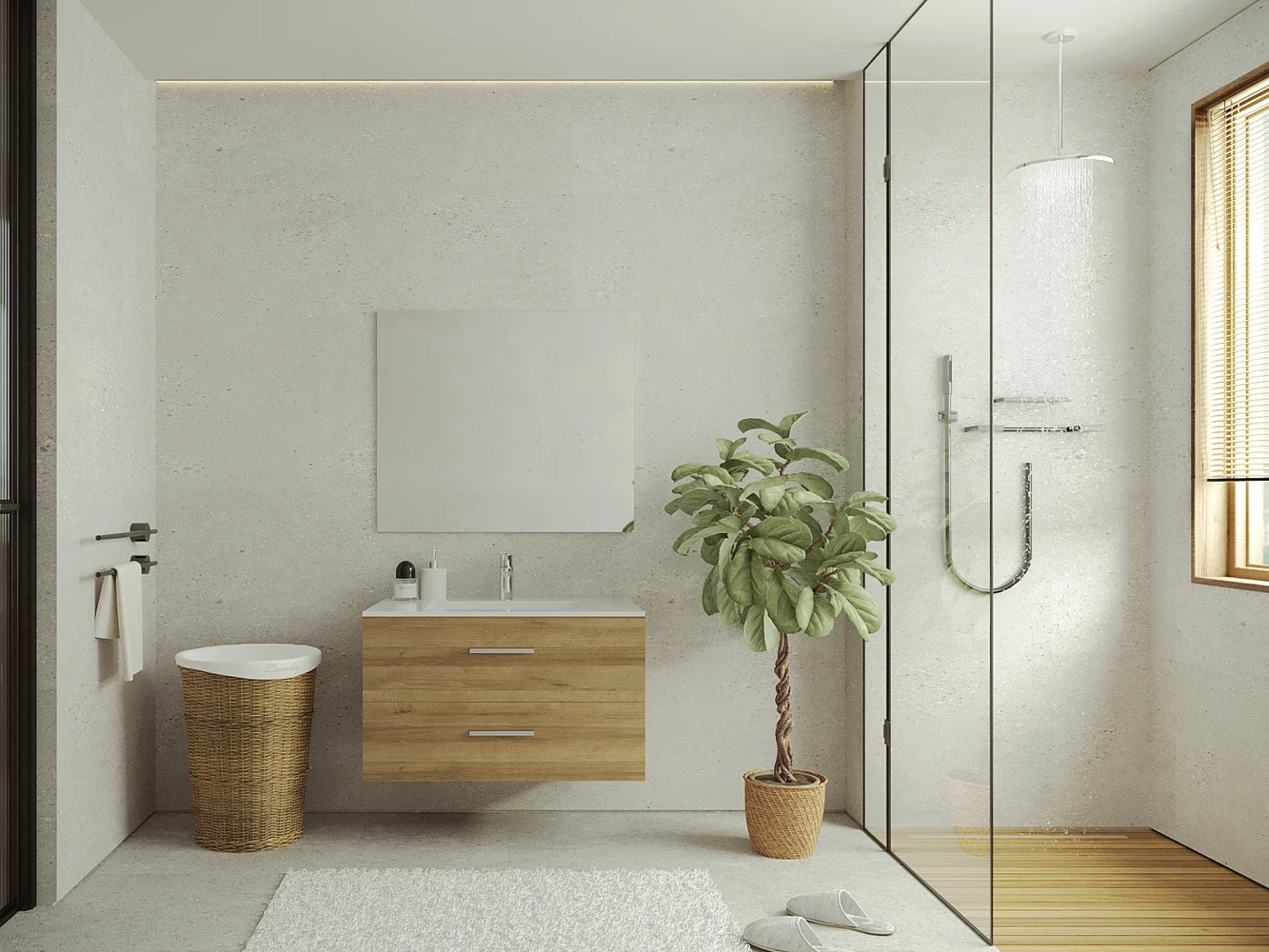 Vente-unique - Waschbeckenunterschrank hängend mit Einzelwaschbecken - Helles Holzfarben - 80 cm - KAYLA Bild 1