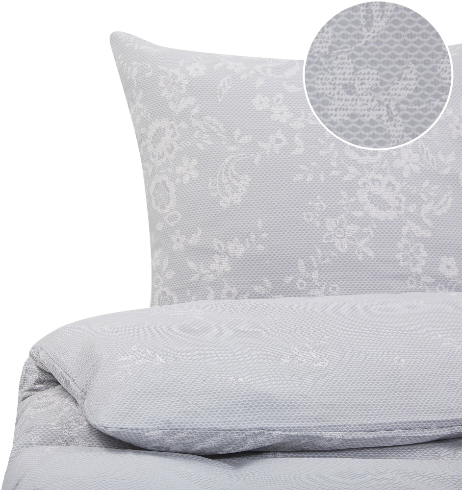 Bettwäsche-Set MORNINGSIDE 220 x 240 cm Baumwoll-Satin Grau Blumenmuster Bild 1