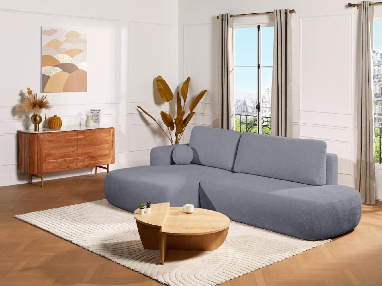 Vente-unique - Ecksofa mit Schlaffunktion - Ecke links - Strukturstoff - Grau - BROCARO von Maison Céphy Bild 1