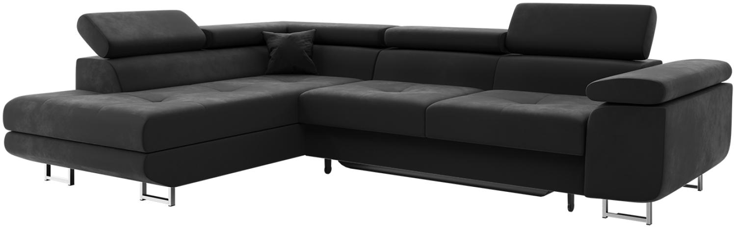 MEBLINI Schlafcouch mit Bettkasten - CARL - 272x202x63cm Links - Schwarz Samt - Ecksofa mit Schlaffunktion - Sofa mit Relaxfunktion und Kopfstützen - Couch L-Form - Eckcouch - Wohnlandschaft Bild 1