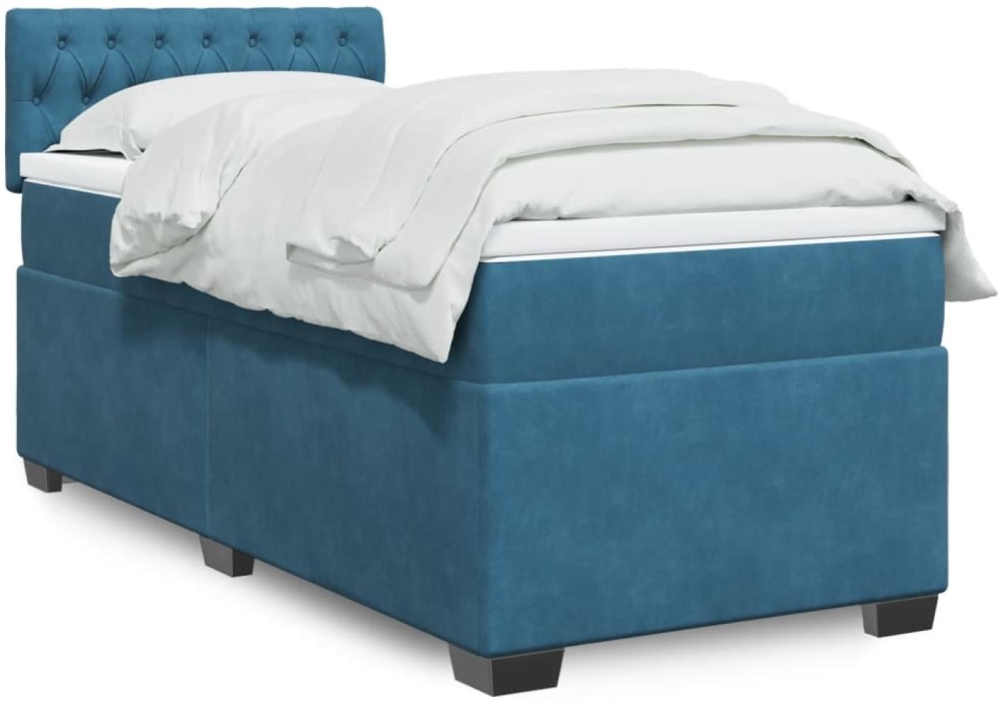 vidaXL Boxspringbett mit Matratze Blau 90x190 cm Samt 3288496 Bild 1