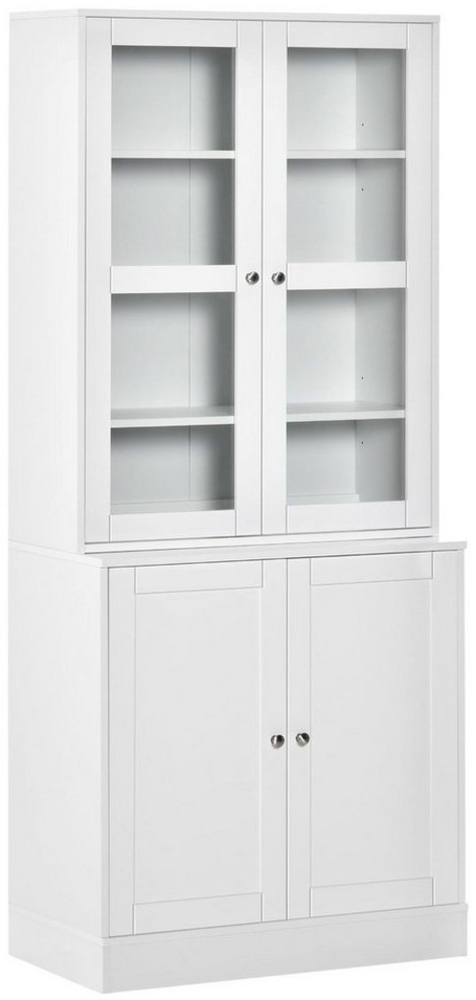 HOMCOM Bücherregal Bücherschrank 178,5 cm Hochschrank mit Glastür 6 Fächern, Küchenschrank 1-tlg, für Wohnzimmer Büro Weiß Bild 1