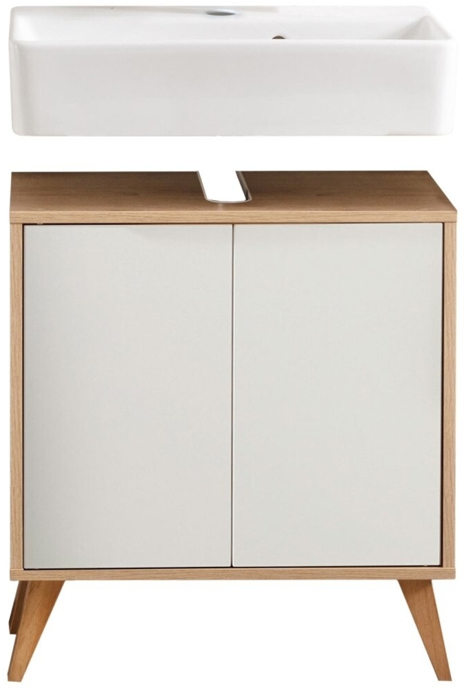 Fackelmann FINN Badmöbelset 3-teilig, 60 cm breit, mit Füßen, Braun hell/Weiß Bild 1