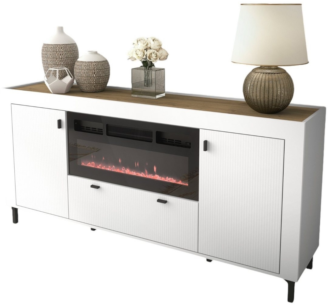 Compleo Kommode gerillte Kommode mit elektrischem Kamin TRENDS, Modern Wohnzimmer Bild 1