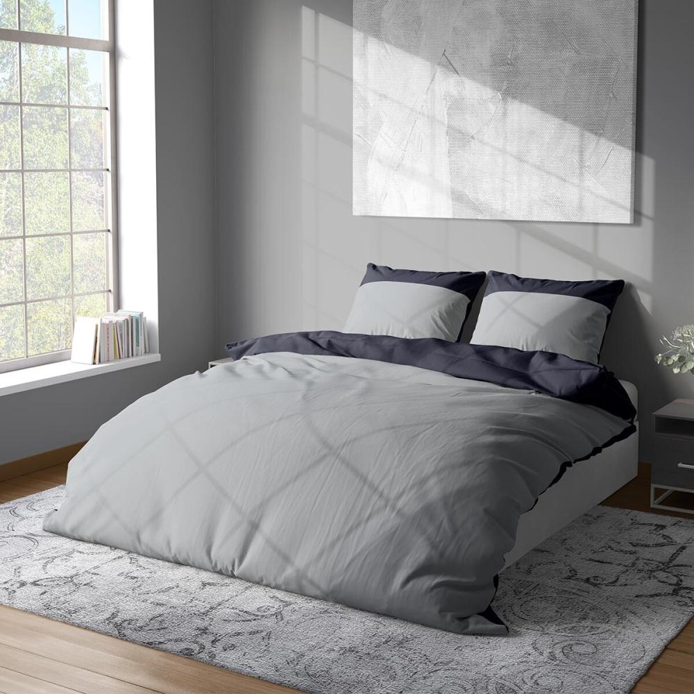 Lorena Uni Mako-Satin Bettwäsche Classic Hut|135x200 cm + 80x80 cm| silber Bild 1