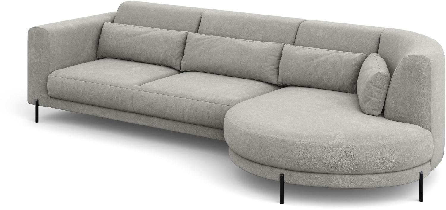 MEBLINI Ecksofa mit Kissen und Metallbeinen - Abgerundetes Sofa - Couch L-Form - Eckcouch - Wohnlandschaft - BOBBY - 319x159x89cm Rechts - Hellgrau Samt Bild 1