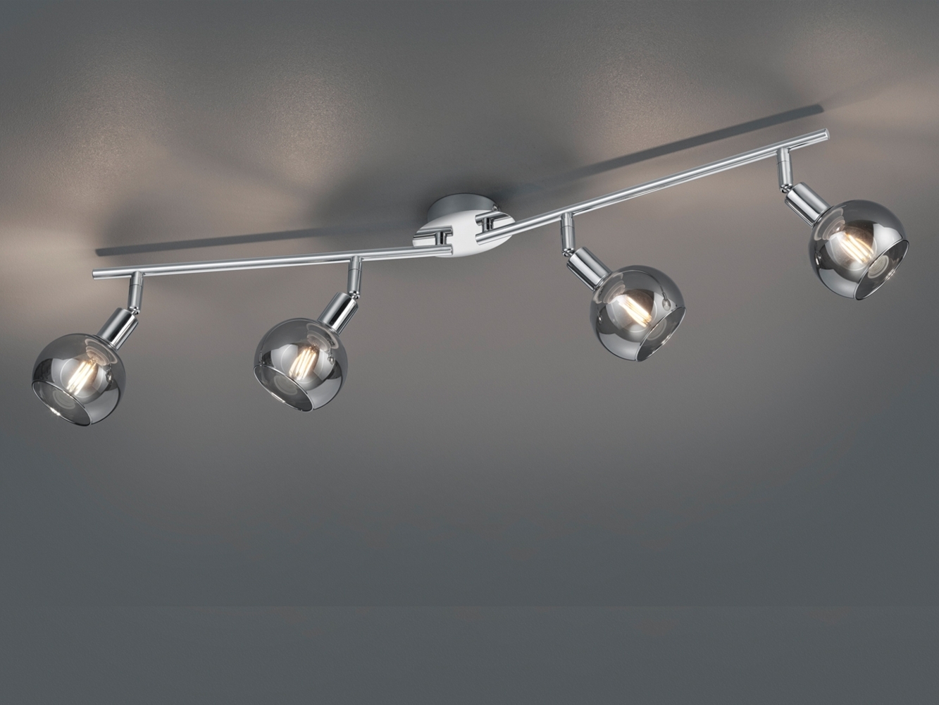 LED Deckenstrahler 4-flammig dimmbar, Chrom mit Rauchglas, Breite 85cm Bild 1