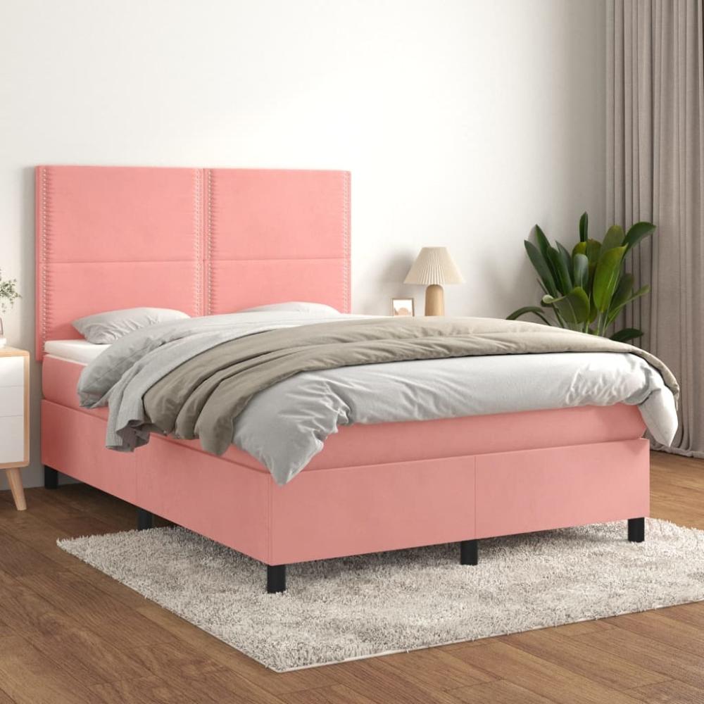 vidaXL Boxspringbett mit Matratze Rosa 140x190 cm Samt 3142964 Bild 1