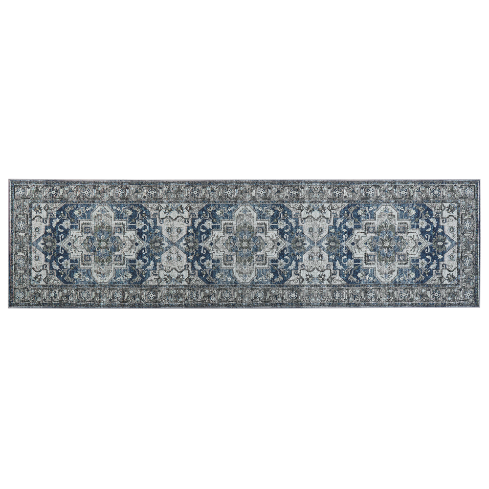 Teppich grau blau 80 x 300 cm orientalisches Muster Kurzflor KOTTAR Bild 1