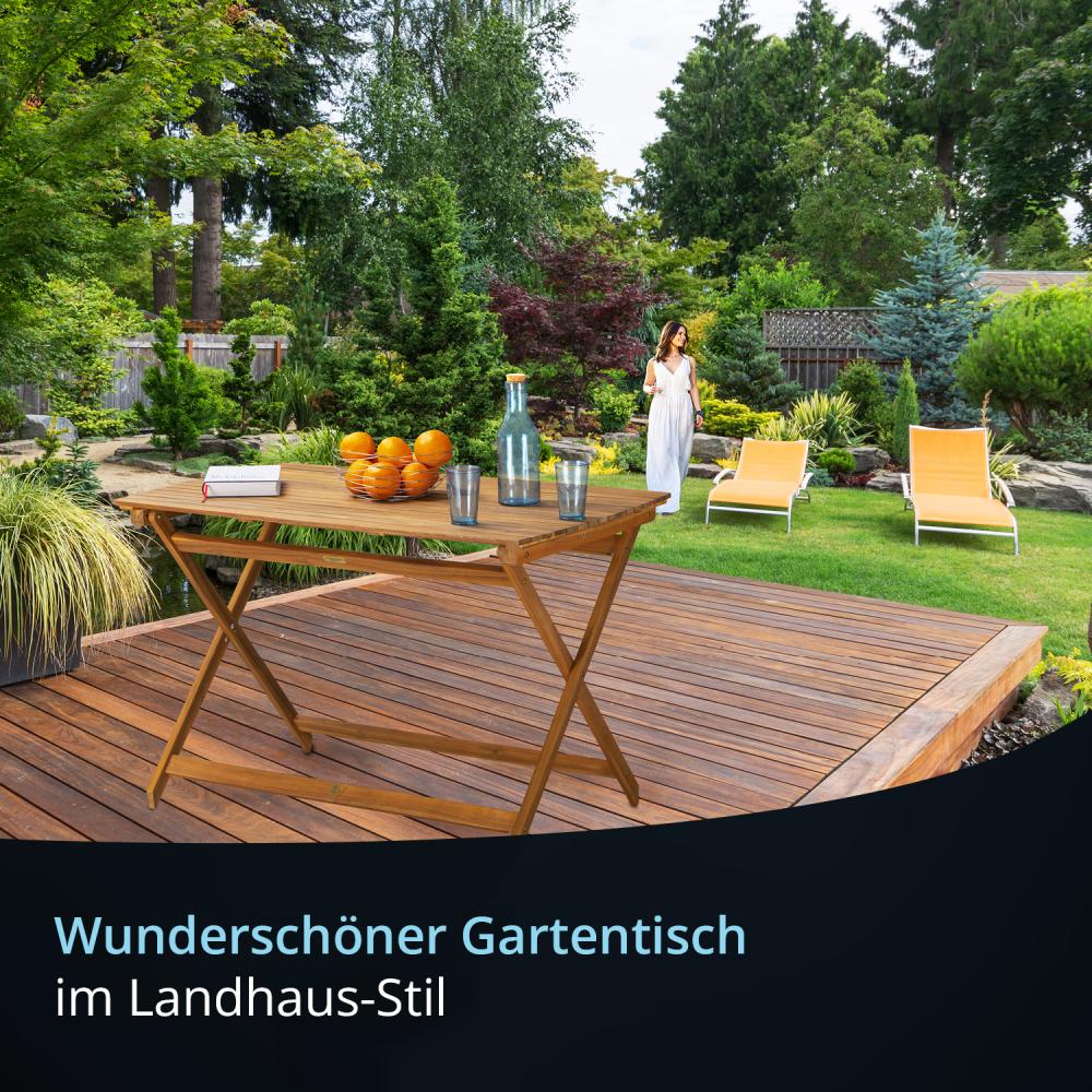 KHG Gartentisch für bis zu 4 Personen aus Akazien-Holz, klappbar, wetterfest, für Balkon, 75 kg belastbar, dunkelbraun Bild 1