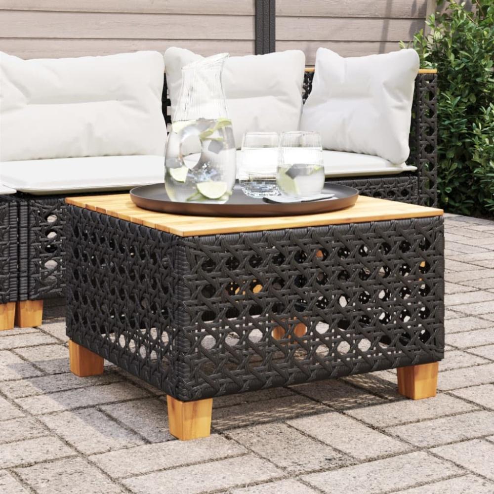 vidaXL Gartentisch Schwarz 55x55x36 cm Poly Rattan Akazienholz 365929 Bild 1