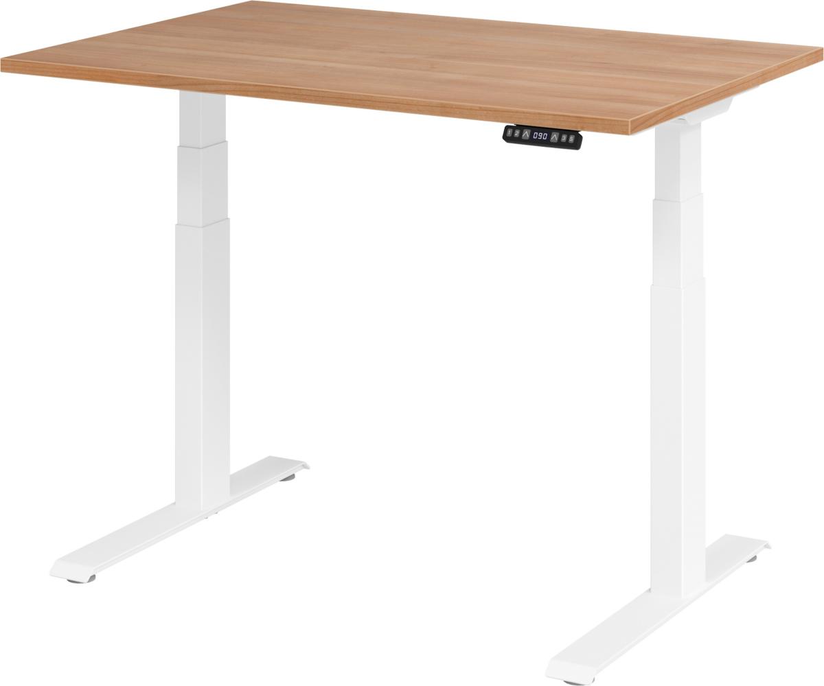 bümö elektrisch höhenverstellbarer Schreibtisch 120x80 cm in Nussbaum, Gestell weiß mit Memory-Steuerung, elektrischer Bürotisch höhenverstellbar Gaming Tisch, XDKB12-N-W Bild 1