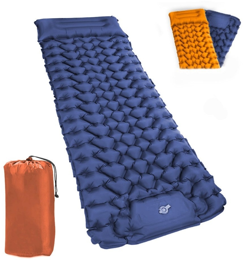 Rhein Beleuchtung Luftmatratze Autoinflable selbstaufblasende Campingmatratze, luftmatratze, (Kleines Packmaß, für Camping, Wandern, Trekking), Mit Fußpumpe, integriertem Kissen, inklusive Aufbewahrungstasche Bild 1