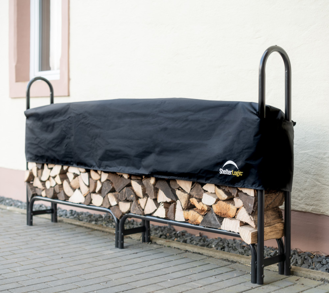 ShelterLogic Stahl Kaminholzregal inkl. Abdeckung | Schwarz | 244x25x118 cm Bild 1