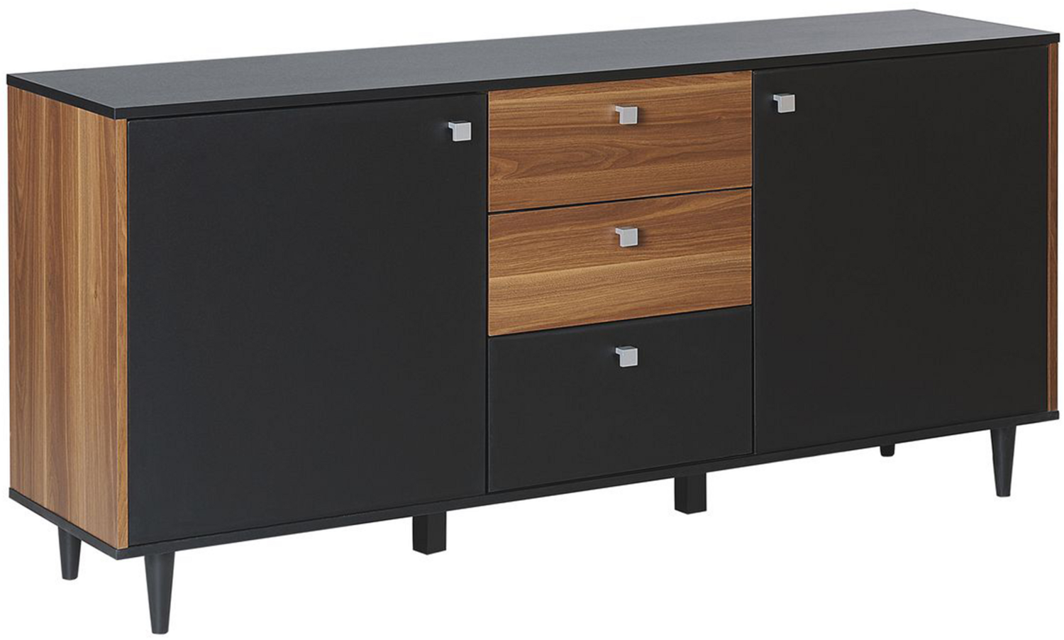 Sideboard schwarz / dunkler Holzfarbton 3 Schubladen 2 Schränke KURO Bild 1