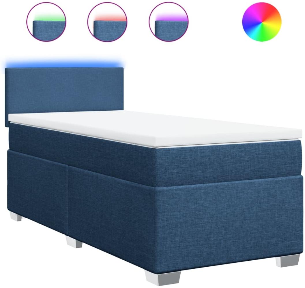 vidaXL Boxspringbett mit Matratze Blau 100x200 cm Stoff 3288098 Bild 1