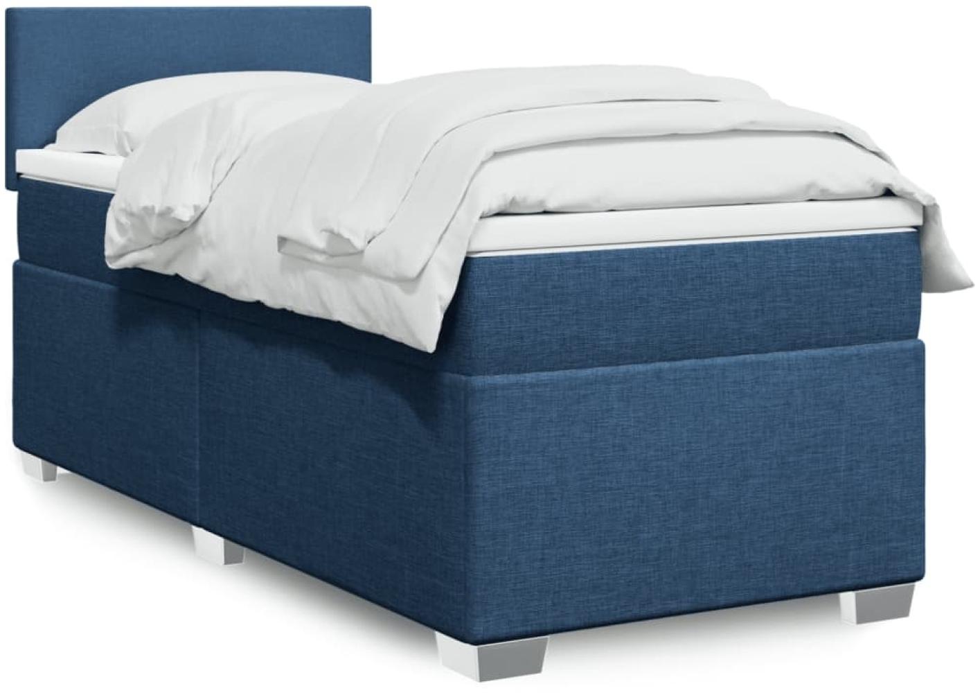 vidaXL Boxspringbett mit Matratze Blau 100x200 cm Stoff 3288098 Bild 1