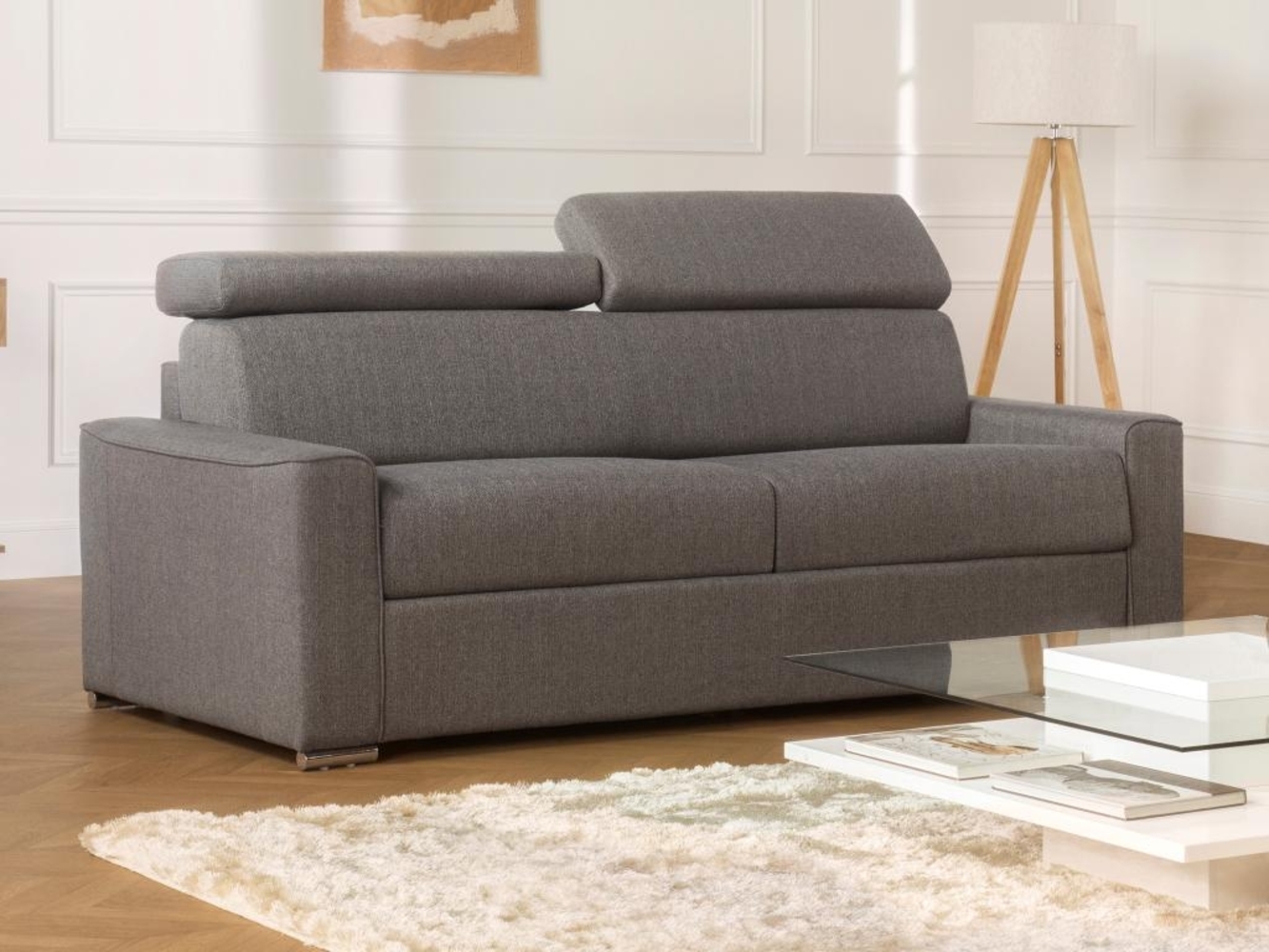 Schlafsofa 2-Sitzer Stoff VIZIR - Grau - Liegefläche: 120 cm - Matratzenhöhe: 14 cm Bild 1