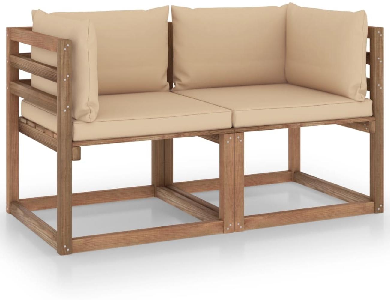 vidaXL Garten-Palettensofa 2-Sitzer mit Kissen in Beige Kiefernholz 3067275 Bild 1