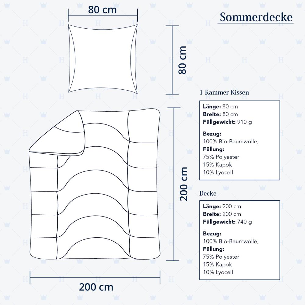 Heidelberger Bettwaren Bettdecke 200x200 cm mit Kissen 80x80 cm, Made in Germany | Sommerdecke, Schlafdecke, Steppbett mit Kapok-Füllung | atmungsaktiv, hypoallergen, vegan | Serie Kanada Bild 1