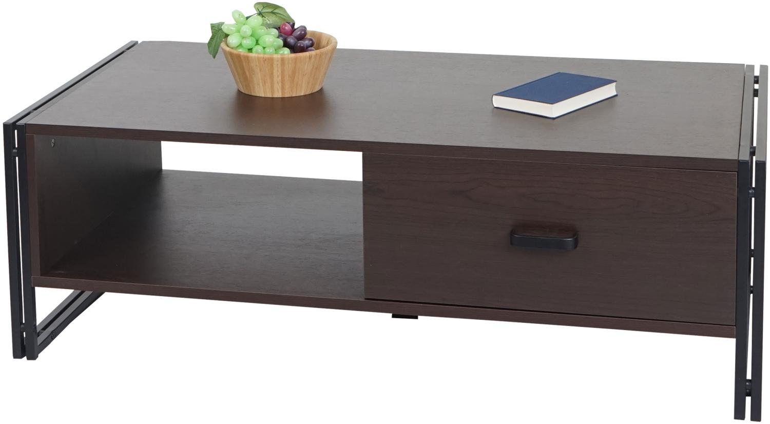 Couchtisch HWC-A27, Beistelltisch Wohnzimmertisch, 41x120x60cm 3D-Struktur, Metall MDF ~ dunkelbraun Bild 1